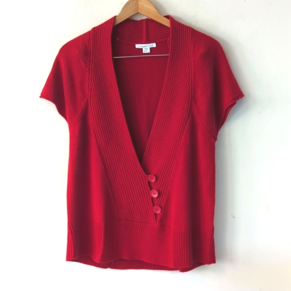 Coldwater Creek Red Sweater with Cap Sleeves
